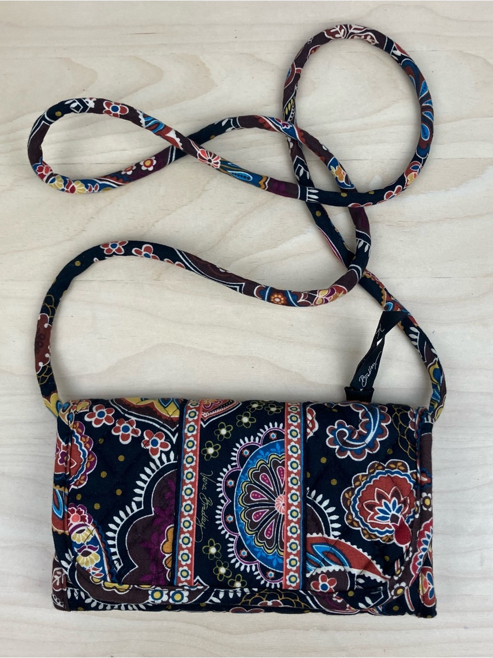 Vera Bradley Trifold Crossbody Wallet Paisley Multicolor Shoulder Strap USA Made